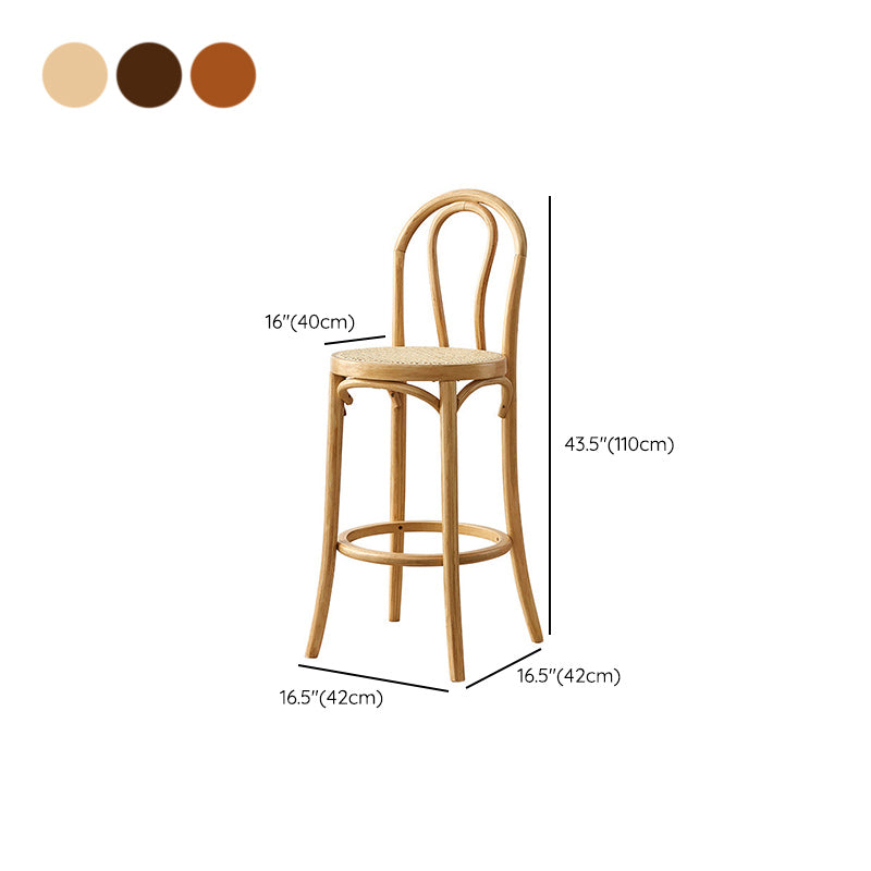 Contemporary Wood Bar Stool Armless Round Rattan Seat for Living Room