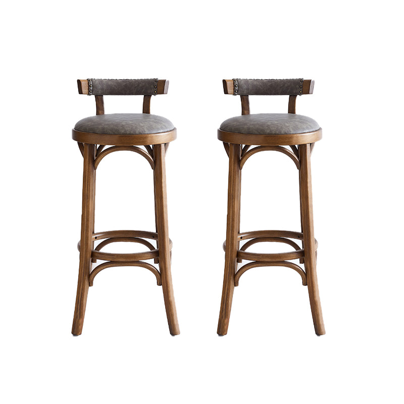 Industrial Upholstered Round Stool Low Back Wood Barstool for Living Room