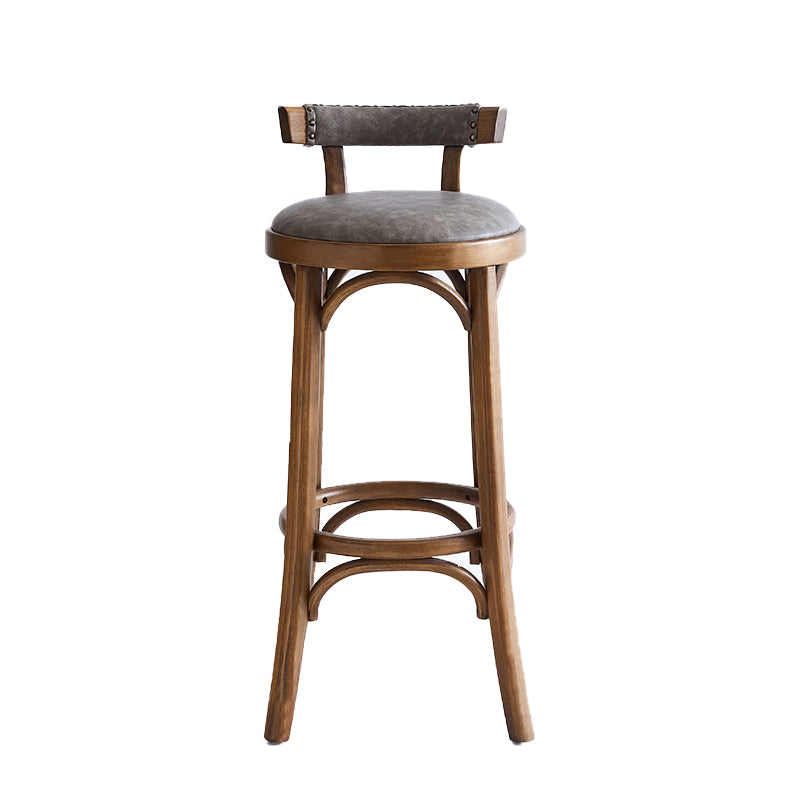 Industrial Upholstered Round Stool Low Back Wood Barstool for Living Room