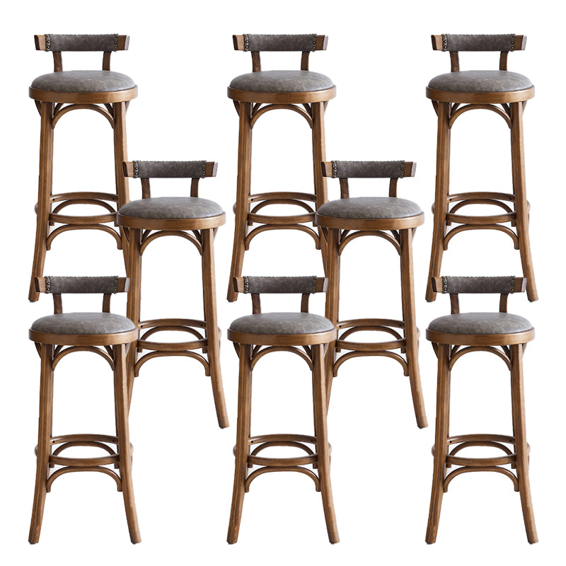 Industrial Upholstered Round Stool Low Back Wood Barstool for Living Room