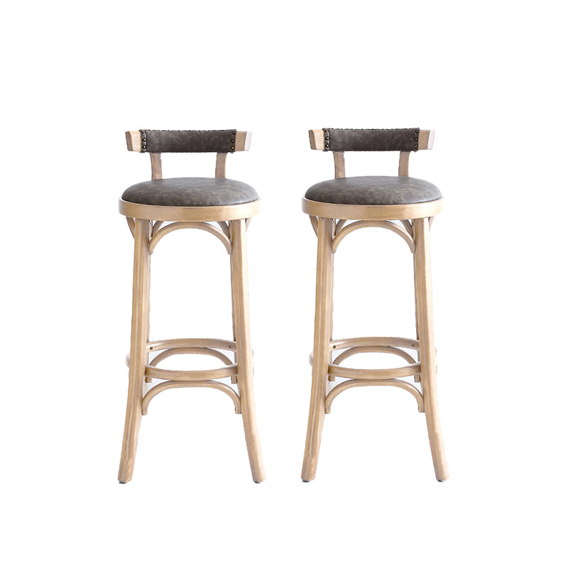 Industrial Upholstered Round Stool Low Back Wood Barstool for Living Room