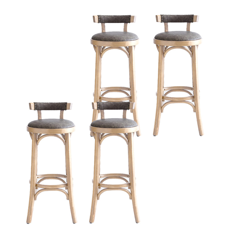 Industrial Upholstered Round Stool Low Back Wood Barstool for Living Room