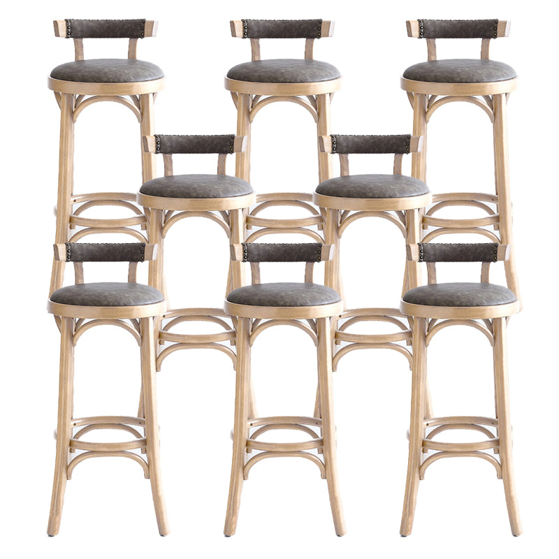 Industrial Upholstered Round Stool Low Back Wood Barstool for Living Room