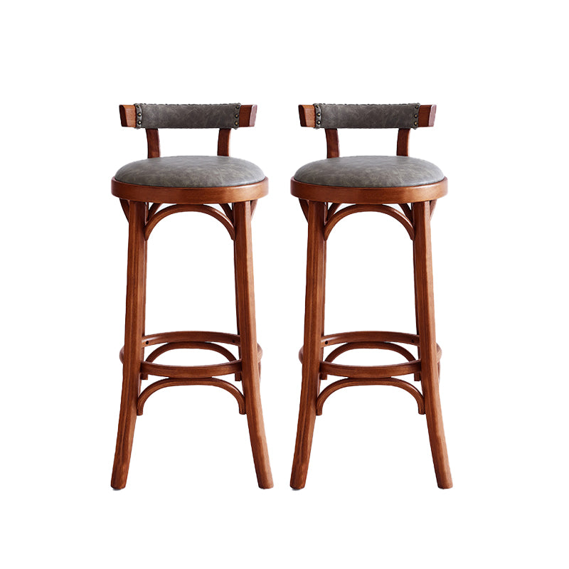 Industrial Upholstered Round Stool Low Back Wood Barstool for Living Room