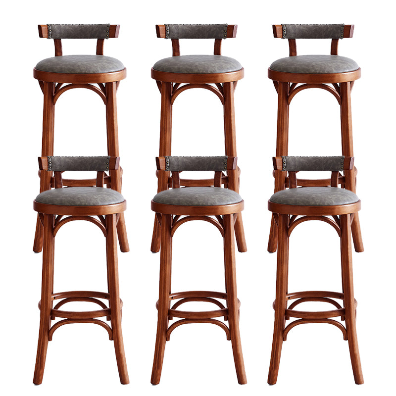 Industrial Upholstered Round Stool Low Back Wood Barstool for Living Room