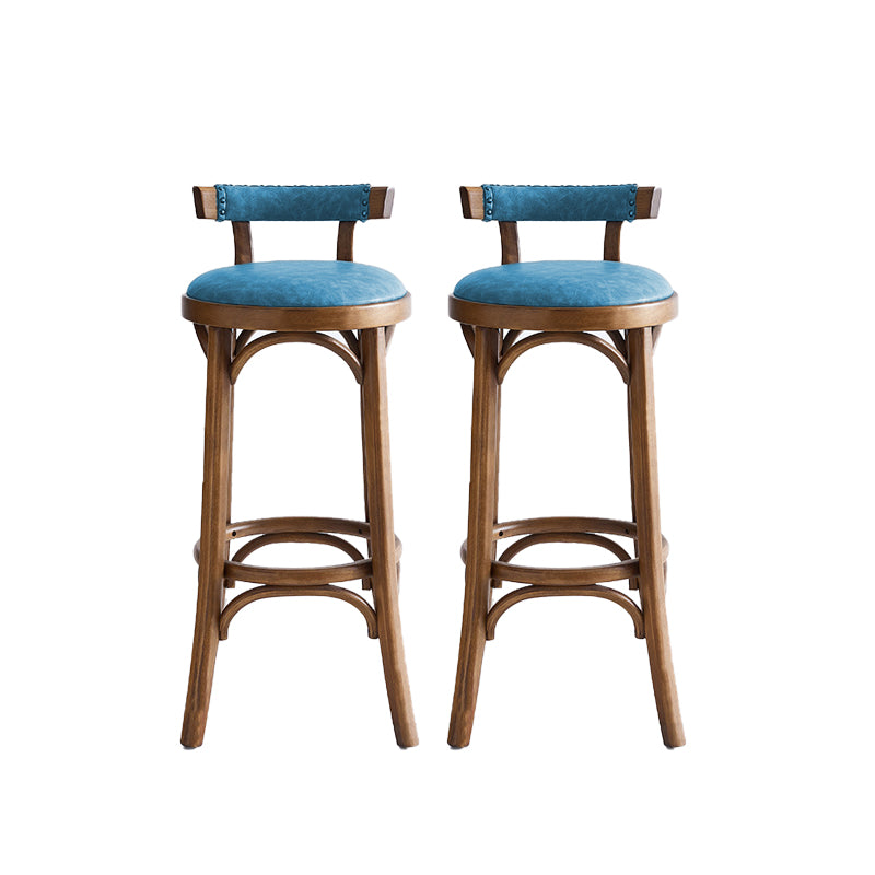 Industrial Upholstered Round Stool Low Back Wood Barstool for Living Room