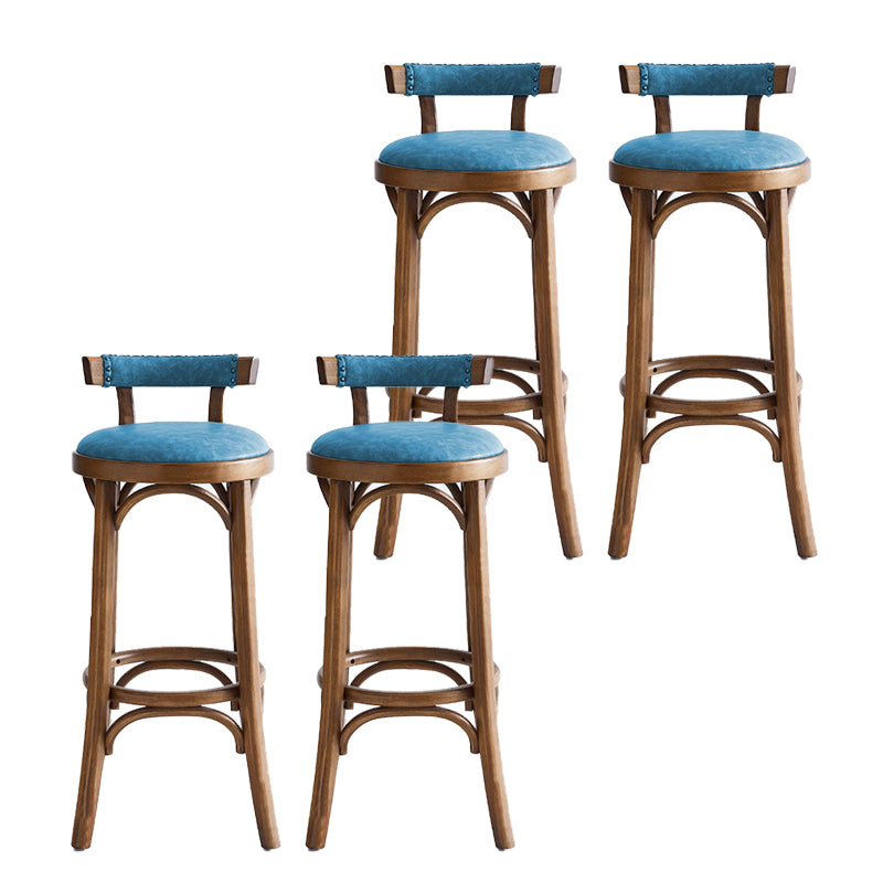 Industrial Upholstered Round Stool Low Back Wood Barstool for Living Room
