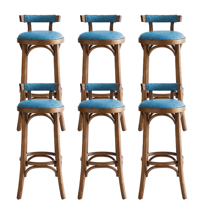 Industrial Upholstered Round Stool Low Back Wood Barstool for Living Room