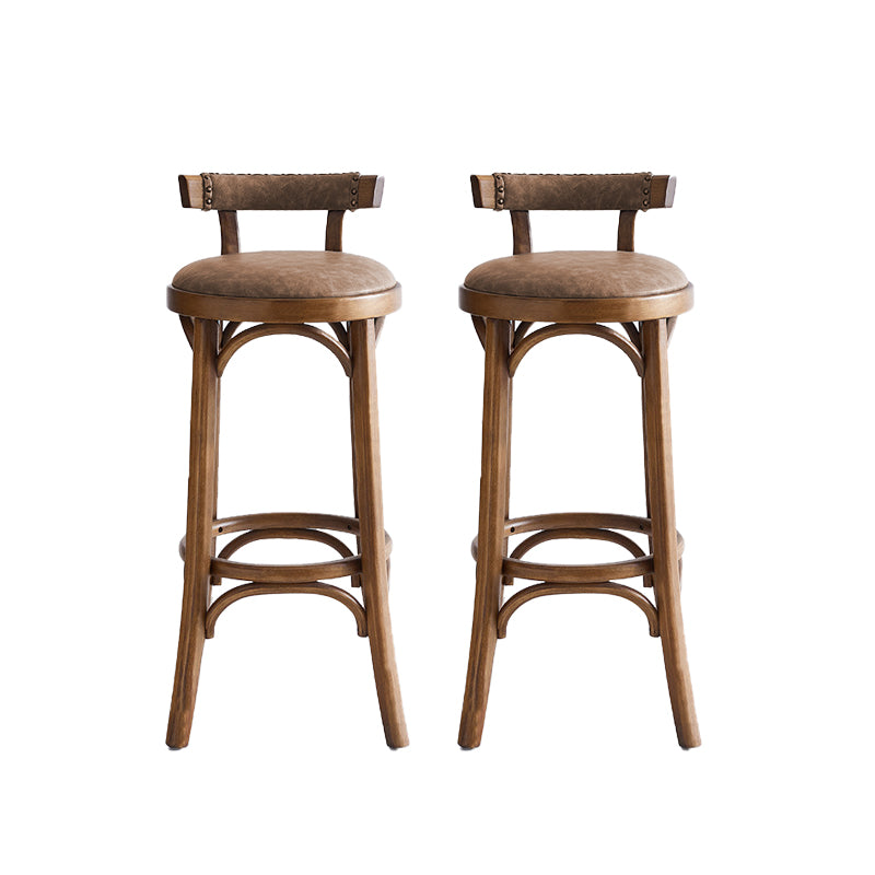 Industrial Upholstered Round Stool Low Back Wood Barstool for Living Room