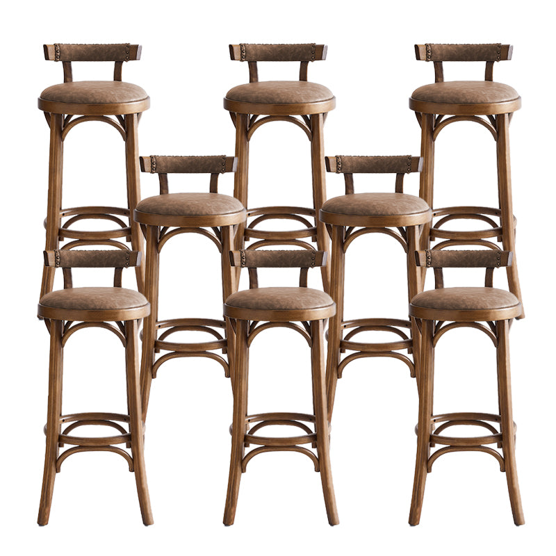 Industrial Upholstered Round Stool Low Back Wood Barstool for Living Room