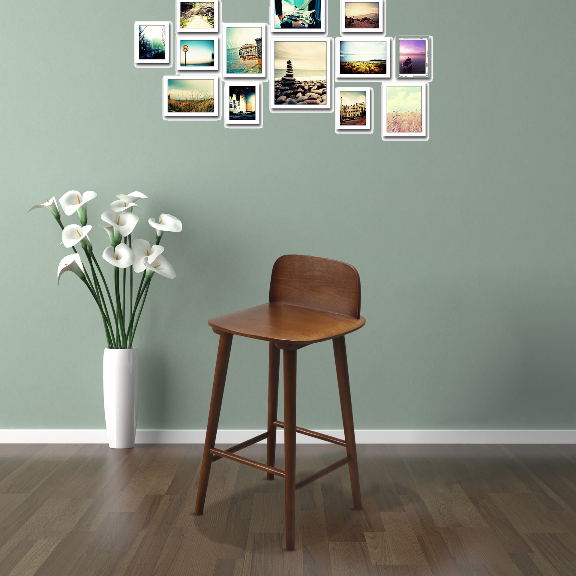 Contemporary Low Back Bar Stool Rubberwood Bar Stool for Indoor