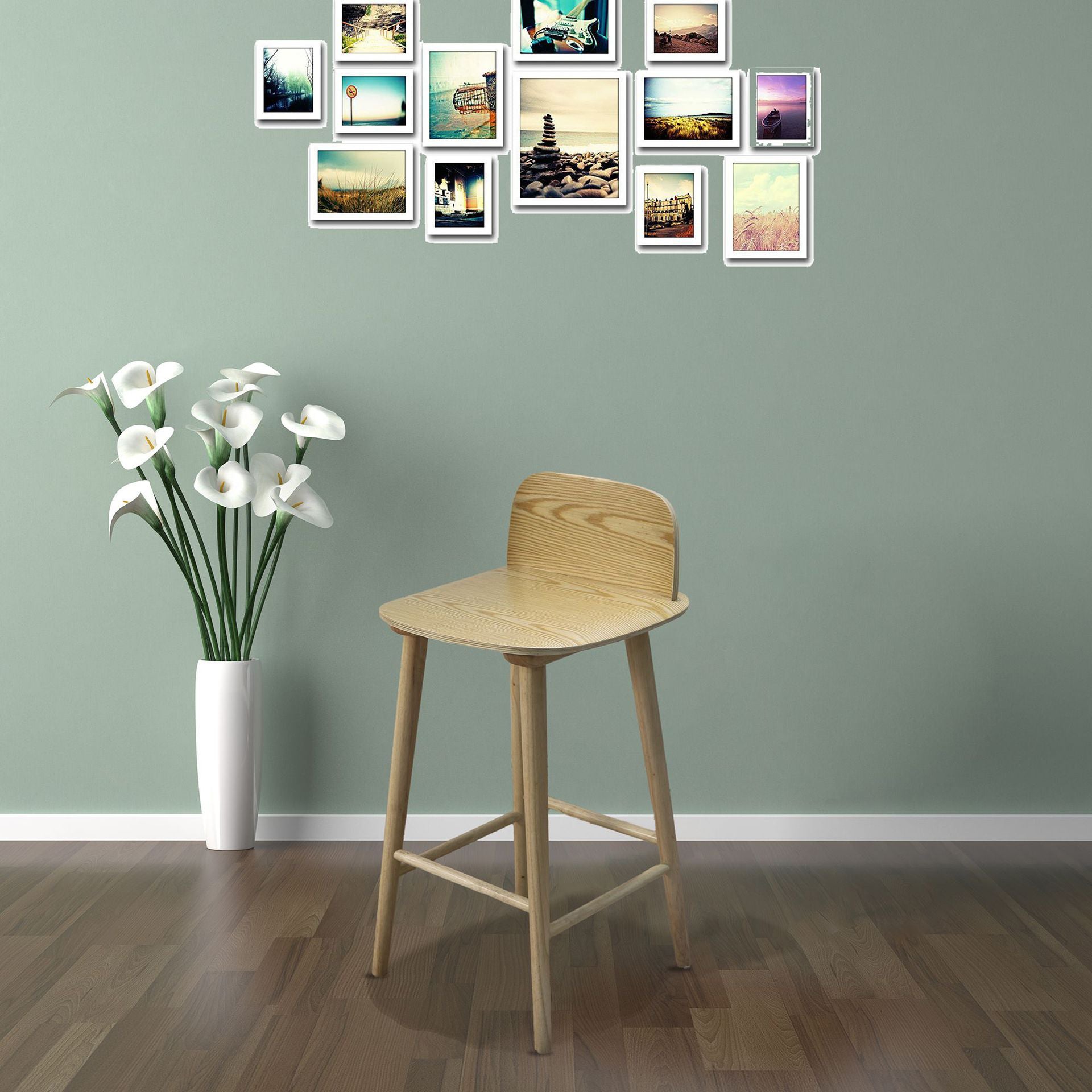 Contemporary Low Back Bar Stool Rubberwood Bar Stool for Indoor