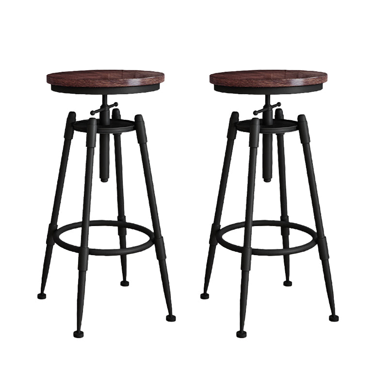 Metal Adjustable Height Bar Stool Armless Round Upholstered Bar Stool