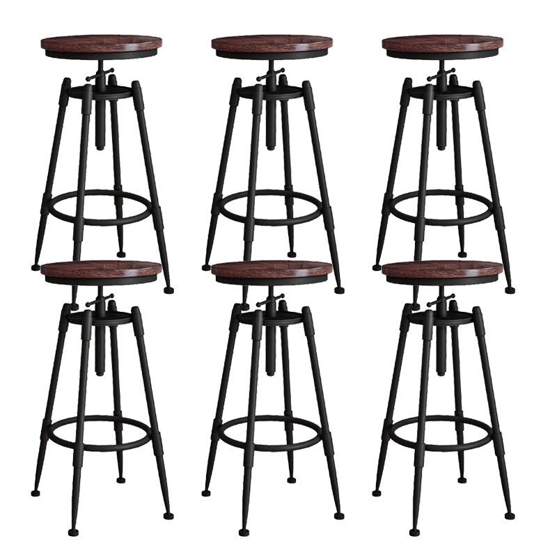 Metal Adjustable Height Bar Stool Armless Round Upholstered Bar Stool