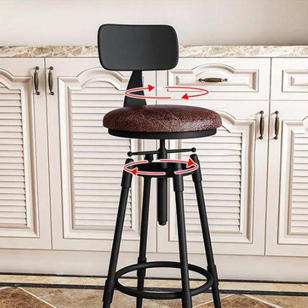 Metal Adjustable Height Bar Stool Armless Round Upholstered Bar Stool