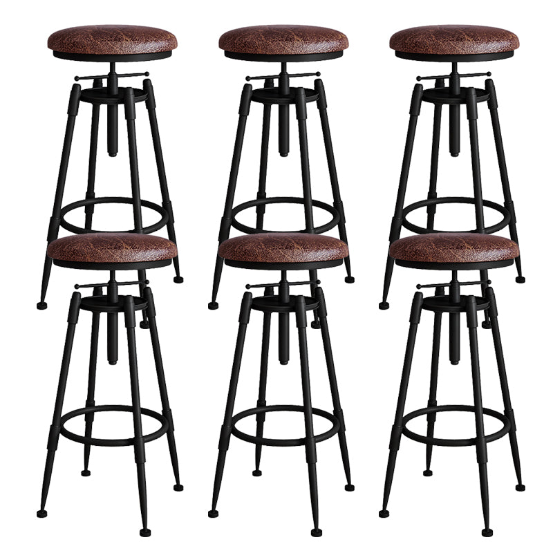 Metal Adjustable Height Bar Stool Armless Round Upholstered Bar Stool