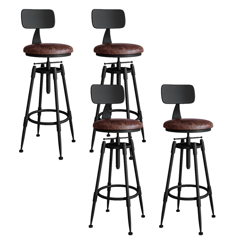 Metal Adjustable Height Bar Stool Armless Round Upholstered Bar Stool