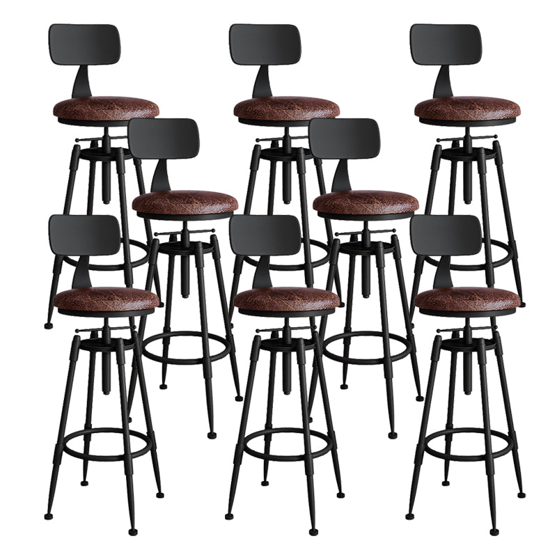 Metal Adjustable Height Bar Stool Armless Round Upholstered Bar Stool