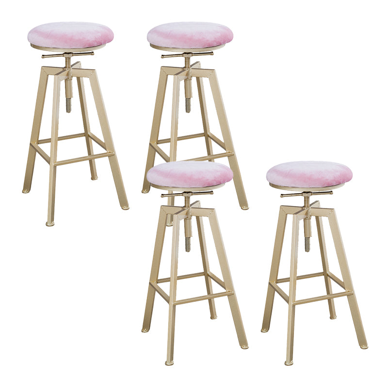 Backless Upholstered Bar Stool Metal Adjustable Height Bar Stool with Gold Legs