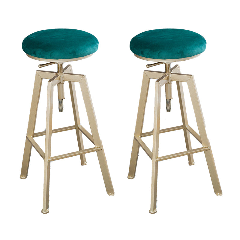 Backless Upholstered Bar Stool Metal Adjustable Height Bar Stool with Gold Legs