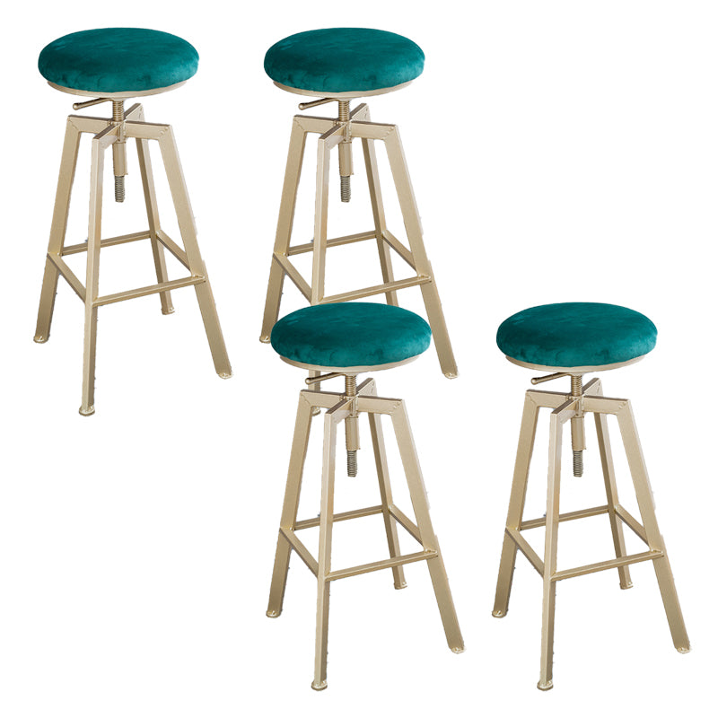 Backless Upholstered Bar Stool Metal Adjustable Height Bar Stool with Gold Legs