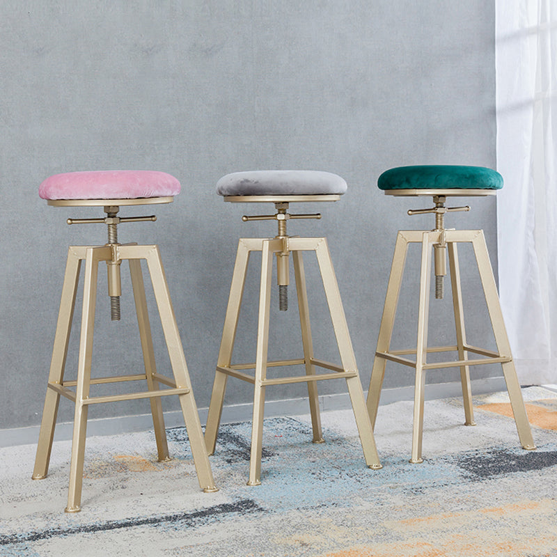Backless Upholstered Bar Stool Metal Adjustable Height Bar Stool with Gold Legs