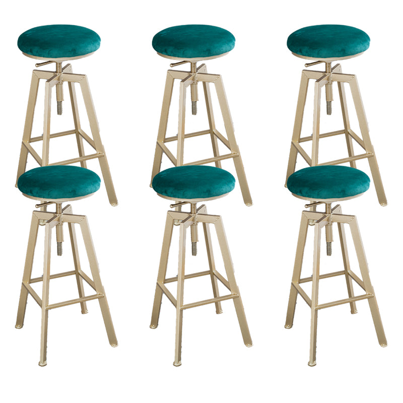 Backless Upholstered Bar Stool Metal Adjustable Height Bar Stool with Gold Legs