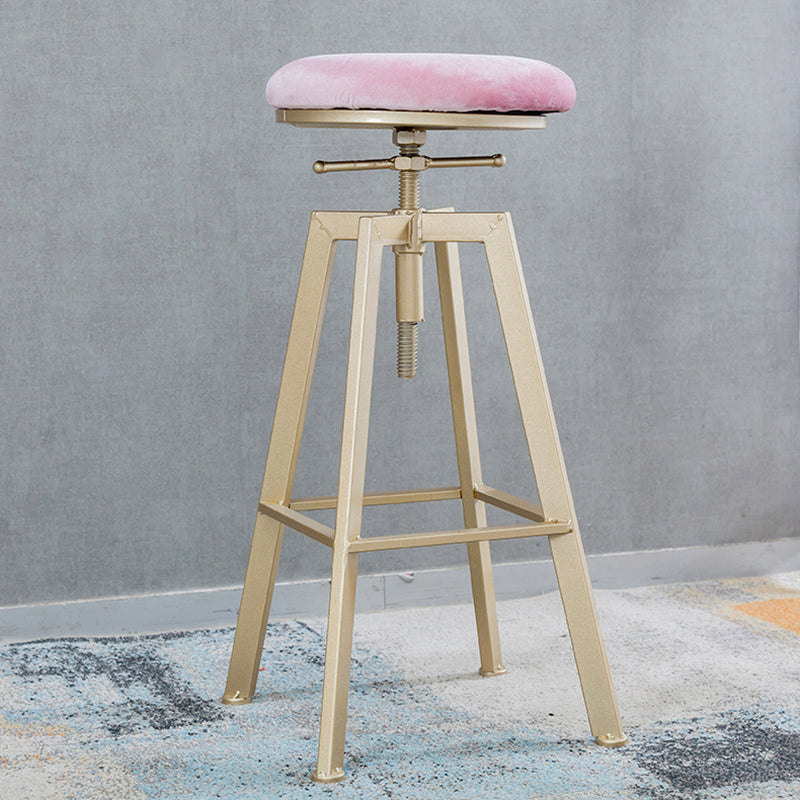 Backless Upholstered Bar Stool Metal Adjustable Height Bar Stool with Gold Legs