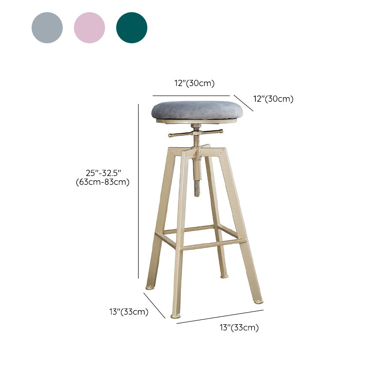Backless Upholstered Bar Stool Metal Adjustable Height Bar Stool with Gold Legs