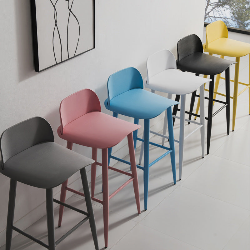 Glam Living Room Bar Height Stool Plastic Bar Stool with Iron Legs