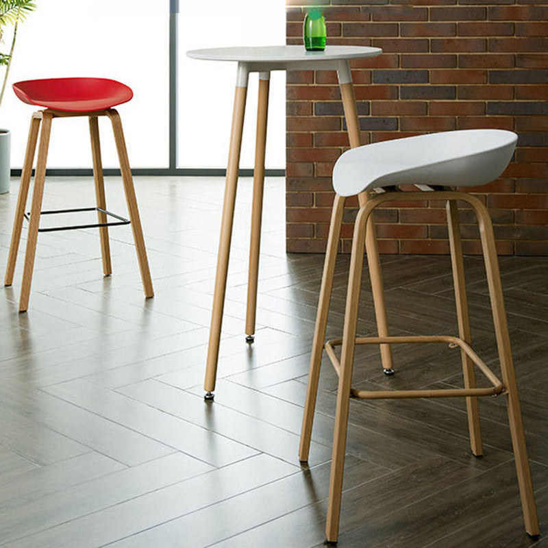 Scandinavian Bucket Armless Stool Plastic Bar Stool with Wood Legs