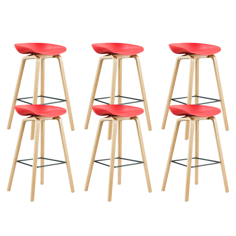 Scandinavian Bucket Armless Stool Plastic Bar Stool with Wood Legs