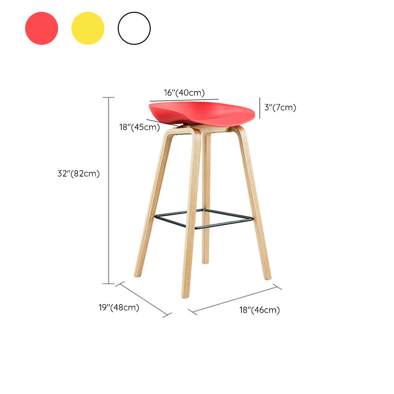 Scandinavian Bucket Armless Stool Plastic Bar Stool with Wood Legs