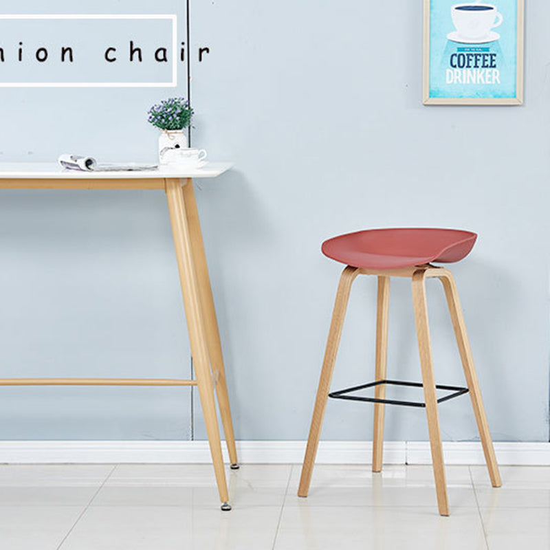 Scandinavian Solid Wood Legs Bar Stool Plastic Armless Bar Stool