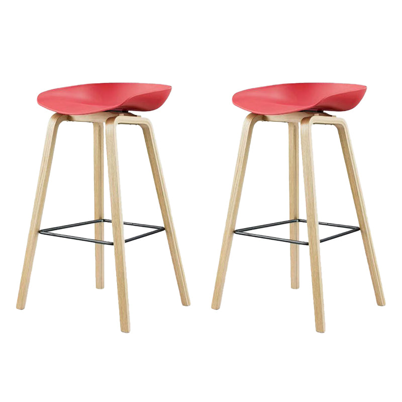 Scandinavian Solid Wood Legs Bar Stool Plastic Armless Bar Stool