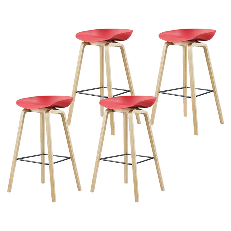 Scandinavian Solid Wood Legs Bar Stool Plastic Armless Bar Stool