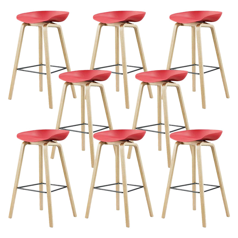 Scandinavian Solid Wood Legs Bar Stool Plastic Armless Bar Stool