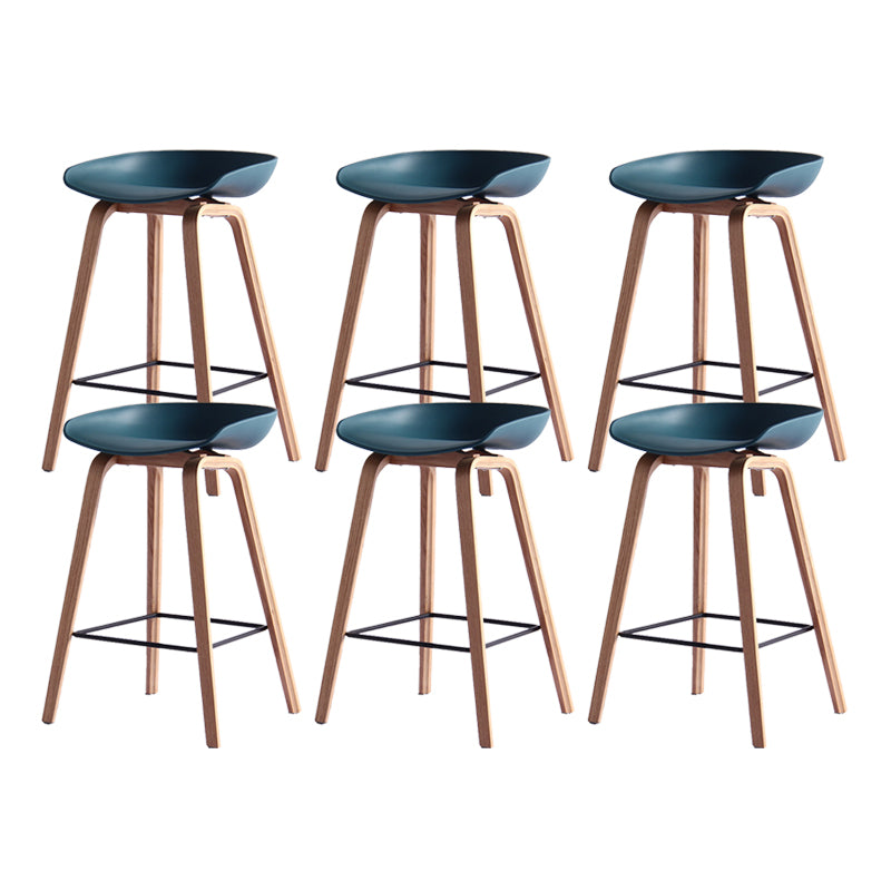 Scandinavian Solid Wood Legs Bar Stool Plastic Armless Bar Stool
