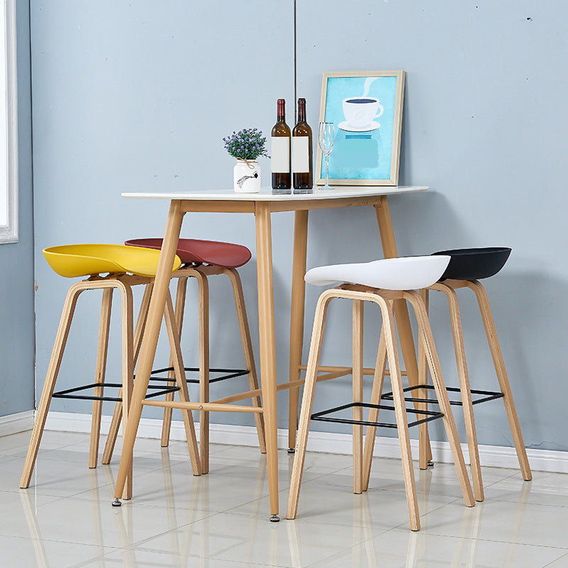 Scandinavian Solid Wood Legs Bar Stool Plastic Armless Bar Stool