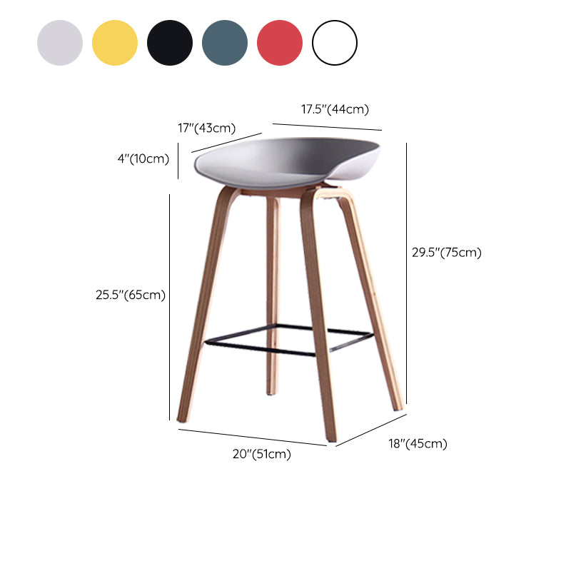 Scandinavian Solid Wood Legs Bar Stool Plastic Armless Bar Stool