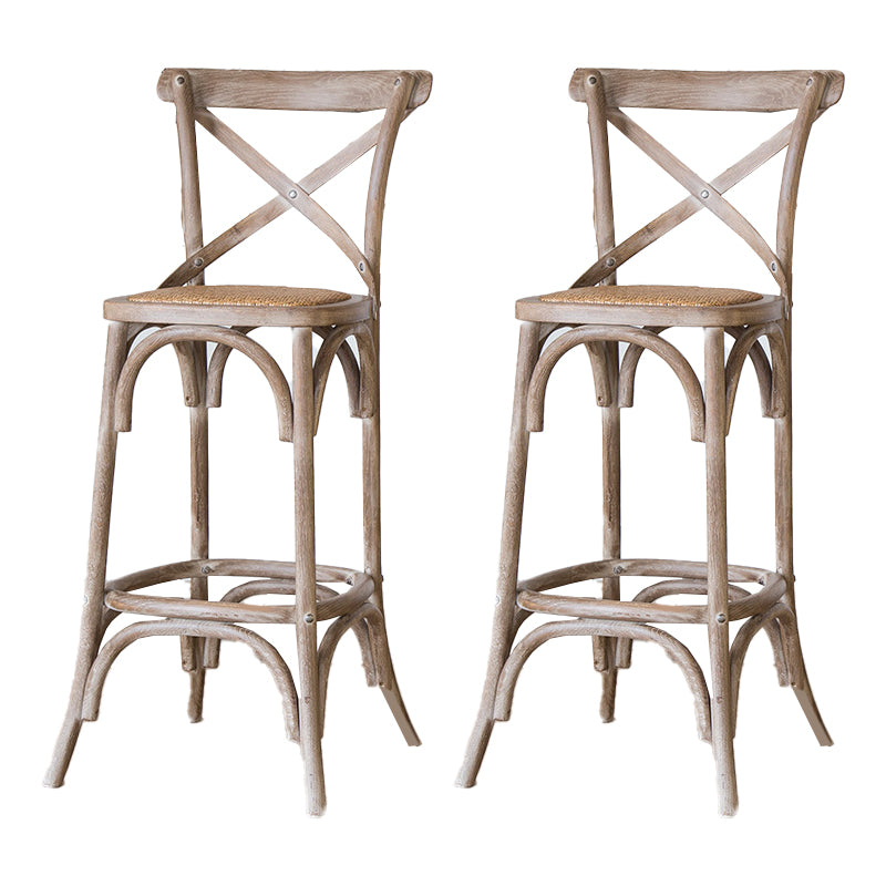 Oak Solid Wood and Rattan Bar Stool Modern Armless Indoor Bar Stool