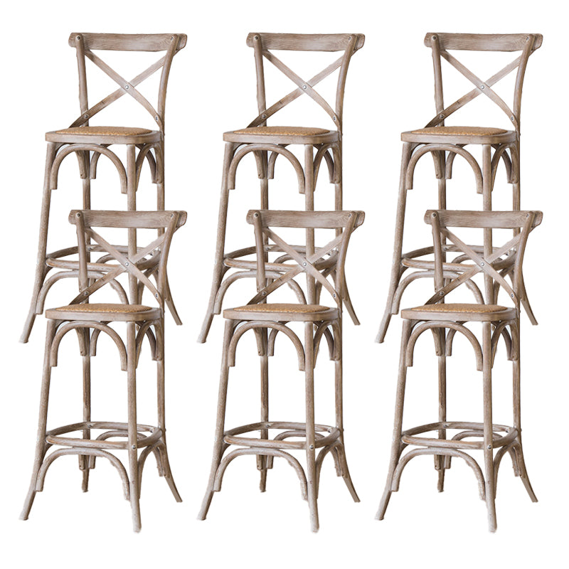 Oak Solid Wood and Rattan Bar Stool Modern Armless Indoor Bar Stool