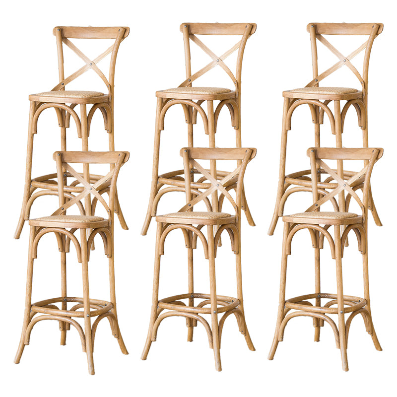 Oak Solid Wood and Rattan Bar Stool Modern Armless Indoor Bar Stool