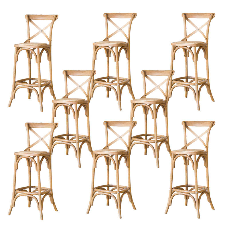 Oak Solid Wood and Rattan Bar Stool Modern Armless Indoor Bar Stool