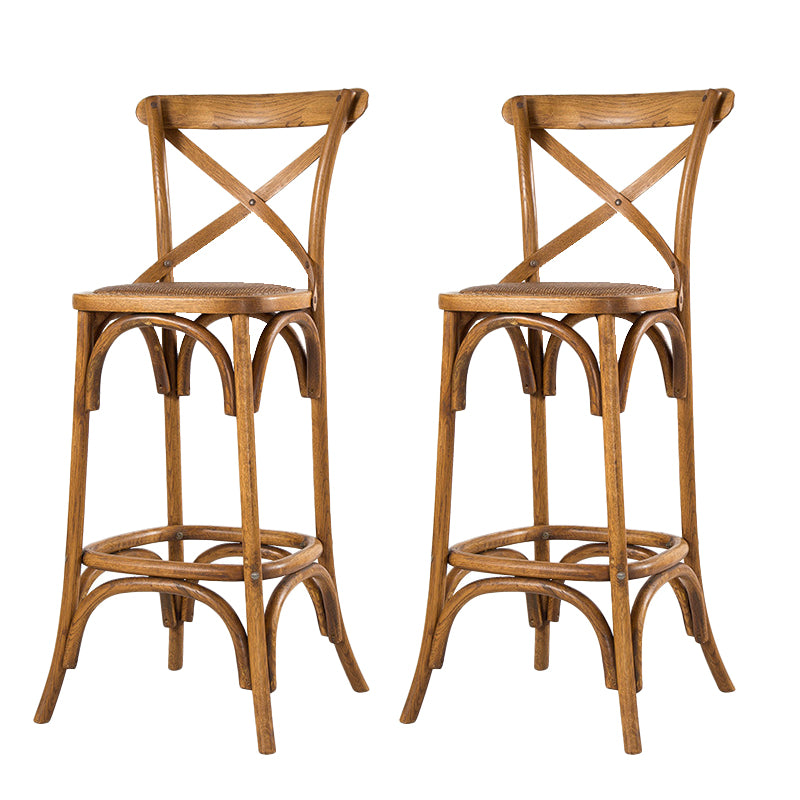 Oak Solid Wood and Rattan Bar Stool Modern Armless Indoor Bar Stool