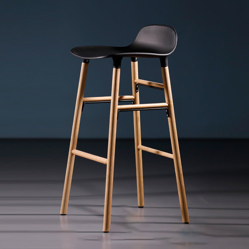 Scandinavian Solid Wood Legs Bar Stool Armless Plastic Bar Stool for Living Room