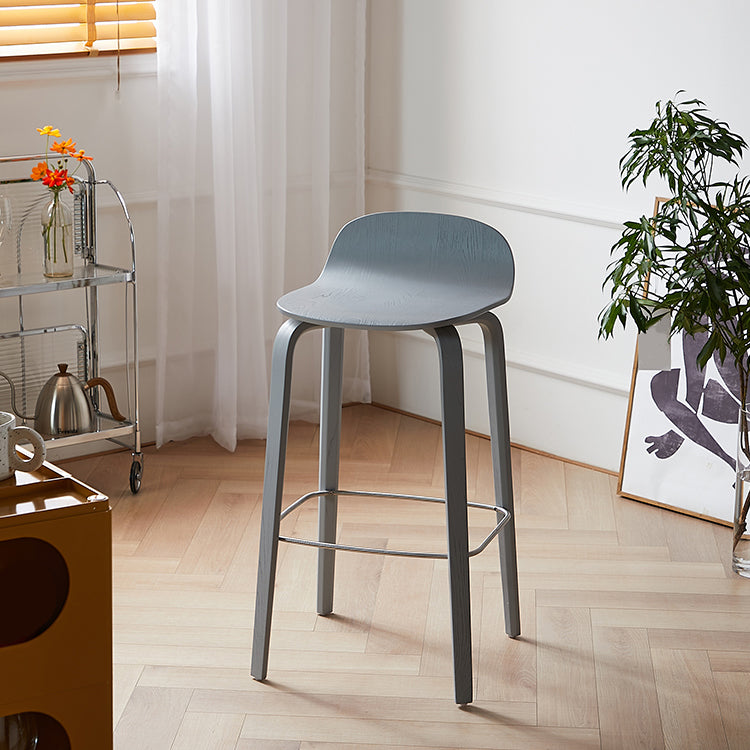 Indoor Armless Low Back Bar Height Stool Beech Solid Wood Bar Stool