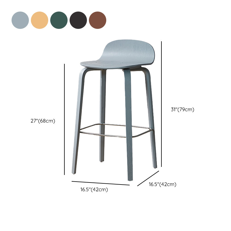 Indoor Armless Low Back Bar Height Stool Beech Solid Wood Bar Stool