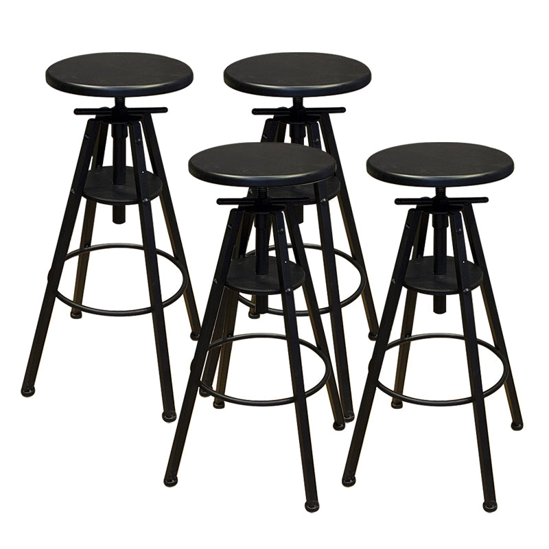 Industrial Adjustable Height Dining Stool Wood Bar Stool with Footrest