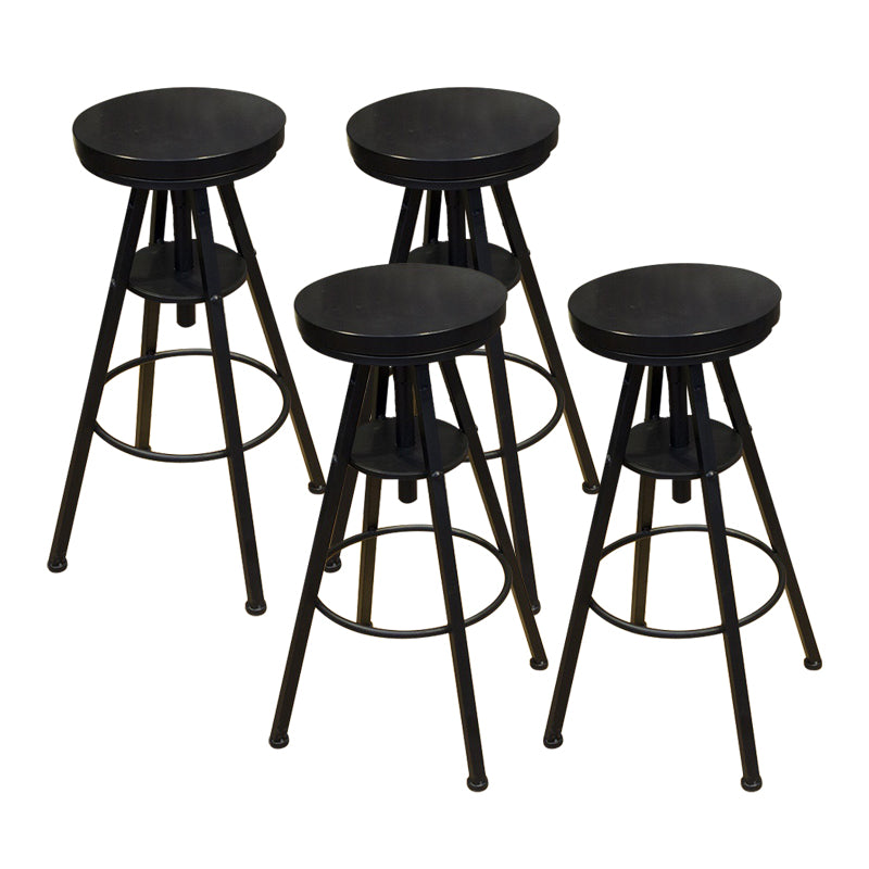 Industrial Adjustable Height Dining Stool Wood Bar Stool with Footrest